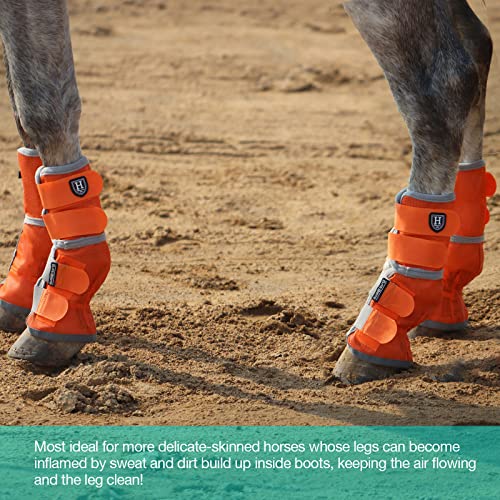 Harrison Howard Horse Fly Boots Perfect Contoured Fit Leg Guards Dense Mesh Boots with Ventilated Comfort Reliable Protection from Summer Elements Set of 4 Vibrant Orange L