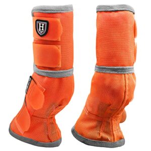 Harrison Howard Horse Fly Boots Perfect Contoured Fit Leg Guards Dense Mesh Boots with Ventilated Comfort Reliable Protection from Summer Elements Set of 4 Vibrant Orange L