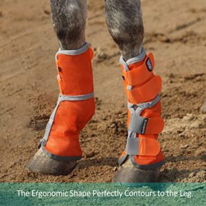 Harrison Howard Horse Fly Boots Perfect Contoured Fit Leg Guards Dense Mesh Boots with Ventilated Comfort Reliable Protection from Summer Elements Set of 4 Vibrant Orange L