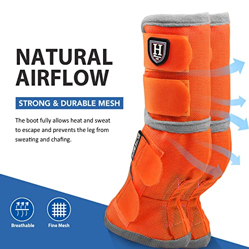 Harrison Howard Horse Fly Boots Perfect Contoured Fit Leg Guards Dense Mesh Boots with Ventilated Comfort Reliable Protection from Summer Elements Set of 4 Vibrant Orange L