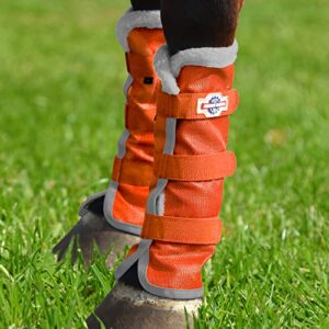 harrison howard horse fly boots summer protection with fleece trim to eliminate rubbing comfortable and ventilating mesh leg guards sold in pair vibrant orange l