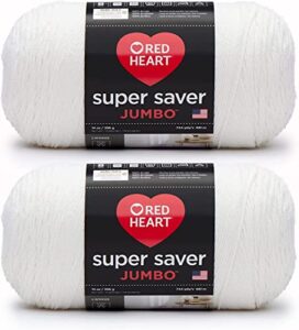 red heart super saver jumbo white yarn - 2 pack of 396g/14oz - acrylic - 4 medium (worsted) - 744 yards - knitting/crochet