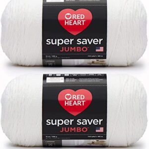 Red Heart Super Saver Jumbo White Yarn - 2 Pack of 396g/14oz - Acrylic - 4 Medium (Worsted) - 744 Yards - Knitting/Crochet