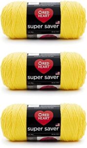 red heart super saver bright yellow yarn - 3 pack of 198g/7oz - acrylic - 4 medium (worsted) - 364 yards - knitting/crochet