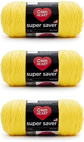 Red Heart Super Saver Bright Yellow Yarn - 3 Pack of 198g/7oz - Acrylic - 4 Medium (Worsted) - 364 Yards - Knitting/Crochet