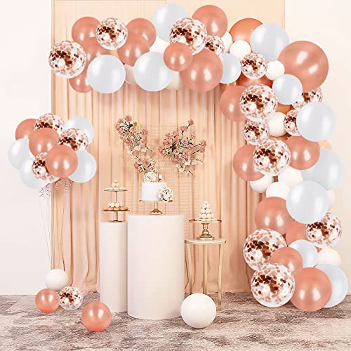 Rose Gold Balloons Arch Garland Kit, 84Pack Rose Gold Confetti Balloons, White Latex Balloons for Bridal Shower Valentine's Day Baby Shower Wedding Birthday Party Decorations Supplies