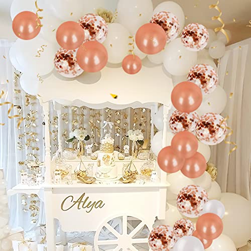 Rose Gold Balloons Arch Garland Kit, 84Pack Rose Gold Confetti Balloons, White Latex Balloons for Bridal Shower Valentine's Day Baby Shower Wedding Birthday Party Decorations Supplies