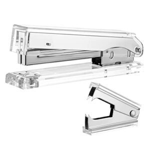 exputran standard acrylic stapler and staple remover set, takes standard 24/6 or 26/6 staples, modern design desk accessory kit for home, office, or school(silver)