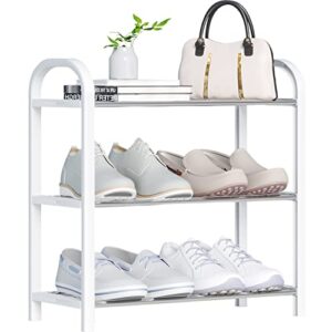 hockmez 3-tier small shoe rack,multifunctional sturdy lightweight shoes storage organizer for small space, free standing shoe shelf for closet entryway hallway living room (white)