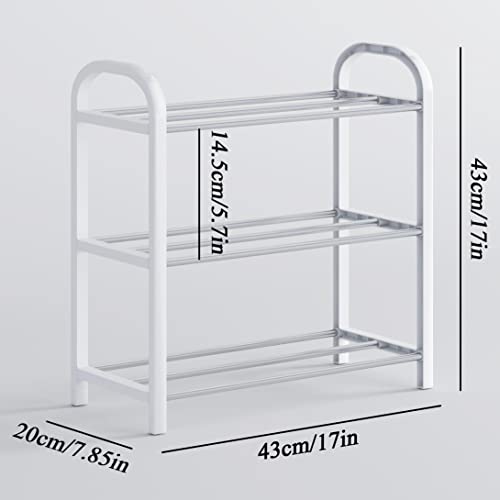 Hockmez 3-Tier Small Shoe Rack,Multifunctional Sturdy Lightweight Shoes Storage Organizer for Small Space, Free Standing Shoe Shelf for Closet Entryway Hallway Living Room (White)