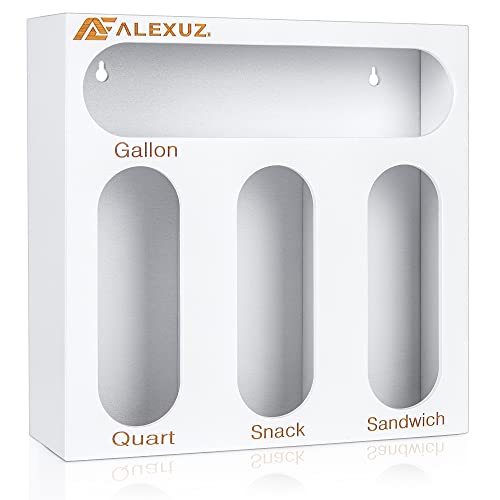 ALEXUZ Bamboo Food Storage Bag Organizer for Kitchen Drawer, Baggie Organizer Dispenser Compatible with Ziploc, Solimo, Glad, Hefty for Gallon, Quart, Sandwich & Snack Variety Size Bags (White)