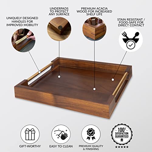 Multifunctional Luxury Acacia Wood Tray Set - Modern, Rustic Wood Serving Tray with Handles for Indoor & Outdoor Use – Luxurious Giftable Bundle with Large & Small Wood Serving Board & 4 Coasters