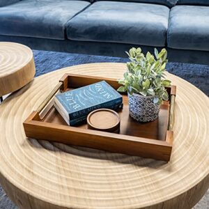 Multifunctional Luxury Acacia Wood Tray Set - Modern, Rustic Wood Serving Tray with Handles for Indoor & Outdoor Use – Luxurious Giftable Bundle with Large & Small Wood Serving Board & 4 Coasters