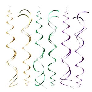 mefuny pack of 30 purple gold green hanging swirl decorations mardi gras sparkly streamers foil swirls for ceiling decorations party supplies
