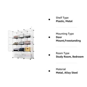 KOUSI Portable Storage Cubes-14 x14 Cube (12 Cube)-More Stable (add Metal Panel) Cube Shelves with Doors, Modular Bookshelf Units，Clothes Storage Shelves，Room Organizer for Cubby Cube