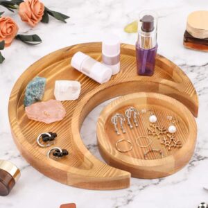 bestfire moon tray with round tray crystal holder display moon tray crystal holder wooden crystal organizer essential oil dish for rings & jewelry -mother's day, valentine's day gifts (light brown)