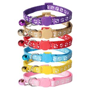 kitys fatch detachable cat collars with bells, set of 6, super soft nylon pet collar with name tag，adjustable，cat collars for girls cats or boys cats