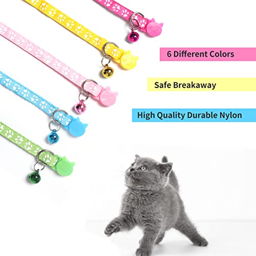 Kitys Fatch Detachable Cat Collars with Bells, Set of 6, Super Soft Nylon pet Collar with Name Tag，Adjustable，Cat Collars for Girls Cats or Boys Cats