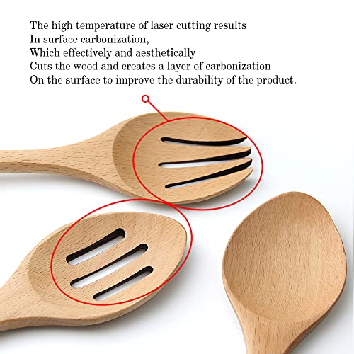 Wooden Spoons for Cooking Set for Kitchen, 12 Inch Large Non Stick Cookware Tools Includes Wooden Spoon, Fork, Slotted Turner, Premium Quality Housewarming Gifts Wooden Serving Utensils