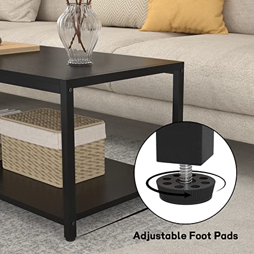 Homieasy Coffee Table, 43" Industrial Coffee Table for Living Room, Retro Central Table with Storage Shelf, Wooden Tabletop and Metal Frame Living Room Table, Cocktail Table Tea Table, Black