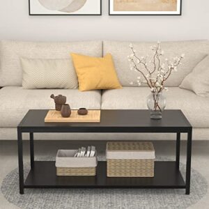 Homieasy Coffee Table, 43" Industrial Coffee Table for Living Room, Retro Central Table with Storage Shelf, Wooden Tabletop and Metal Frame Living Room Table, Cocktail Table Tea Table, Black