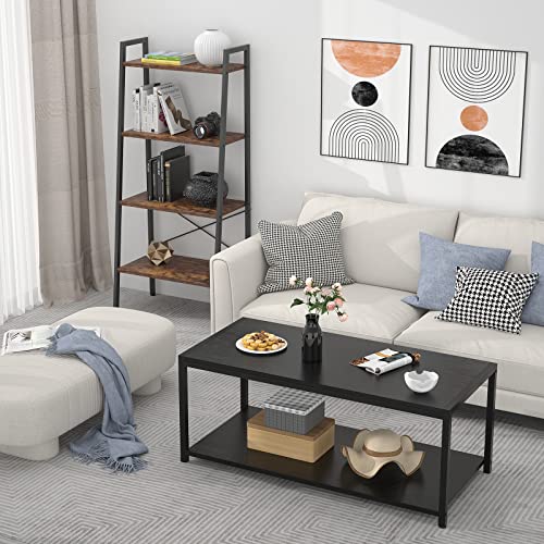 Homieasy Coffee Table, 43" Industrial Coffee Table for Living Room, Retro Central Table with Storage Shelf, Wooden Tabletop and Metal Frame Living Room Table, Cocktail Table Tea Table, Black