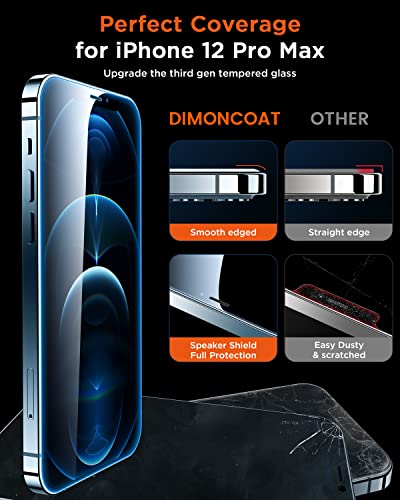 DIMONCOAT [4+2]Pack [Auto Alignment Kit] Screen Protector Compatible iPhone 12 Pro Max 6.7'' with Camera Lens Protector 10X Military Protection 12 Pro Max Diamonds Hard Tempered Glass Film Bubble Free