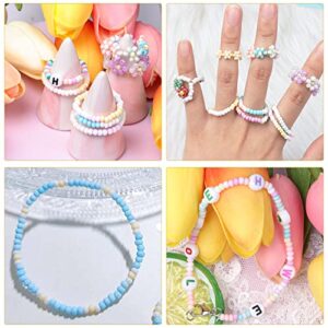 Gacuyi Pastel Glass Seed Beads 10008pcs 2mm Jewelry Making Kit, Macaron Small Beads Pony Beads for Bracelets Necklace Ring Making with Alphabet Letter Beads Rolls of Elastic String Cord