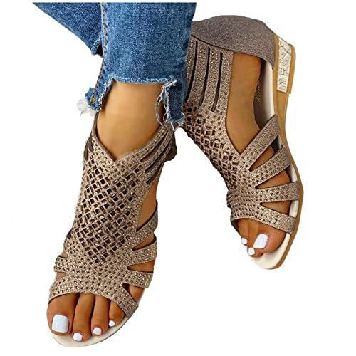 FABIURT Wedge Sandals for Women, Womens Summer Casual Platform Sandals with High Heel Beach Espadrille Fashion Open Toe Shoes