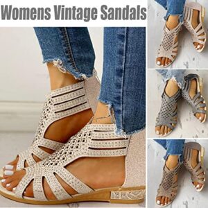 FABIURT Wedge Sandals for Women, Womens Summer Casual Platform Sandals with High Heel Beach Espadrille Fashion Open Toe Shoes