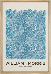 idea4wall framed canvas print wall art blue marigold flowers by william morris historic cultural illustrations fine art traditional colorful for living room, bedroom, office - 24"x36" natural