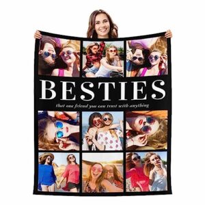 custom best friend blanket with photo collage, personalized friendship blankets for besties bff sister friends, teen girls besties unique birthday