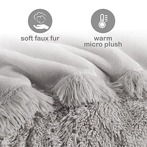 Codi Fuzzy Shaggy Fur Heated Blanket Throw | Grey 50x60 | Super Soft Couch Electric Throws | 3 Heat Setting with Auto Shut Off, 6ft Power Cord | Washable