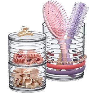 amazing abby - intrigue - acrylic headband organizer, plastic hairbrush holder, stackable container for hair accessories and beauty supplies, perfect storage for vanity and bathroom, crystal clear