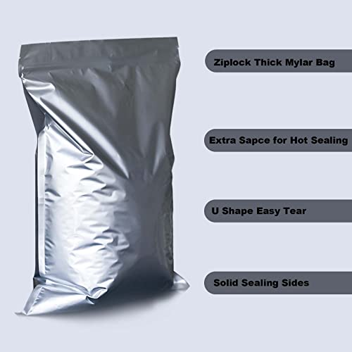 Easom 2 Gallon Mylar bags, Large Mylar Bags for Food Storage 2 Gallon 5 mil Thick Resealable Mylar Bags with Aluminum Foil. (2 Gallon x 20)