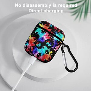 Colorful Autism Awareness Puzzle AirPods 2 & 1 Case Cover Gifts with Keychain, Shock Absorption Soft Cover AirPods 2 & 1 Earphone Protective Case for Men Women