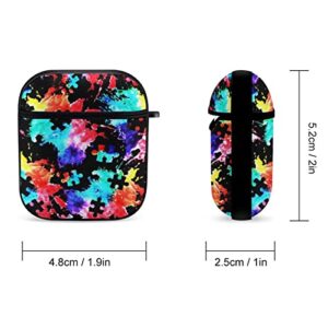 Colorful Autism Awareness Puzzle AirPods 2 & 1 Case Cover Gifts with Keychain, Shock Absorption Soft Cover AirPods 2 & 1 Earphone Protective Case for Men Women