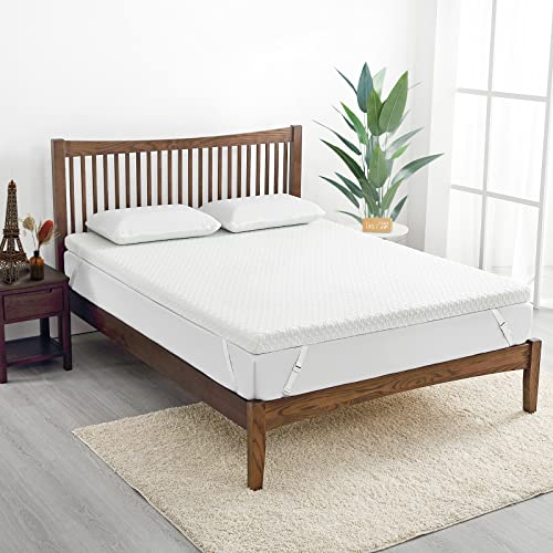 Short Queen (RV Queen) Mattress Topper, Homhougo Medium Firm Memory Foam Mattress Topper with Bamboo Cover,  3-Inch Dual Layer Bed Topper for Travel Trailer, Camper