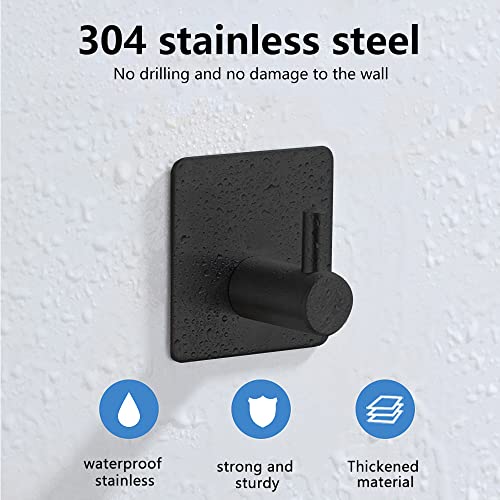 Lgowithyou Adhesive Hooks, Modern Matte Heavy Duty Waterproof Towel Hooks- 304 Stainless Steel Hooks for Hanging Coat, Hat, Robe, Stick on Wall Hooks for Bathroom & Kitchen- 4 Packs (Black)