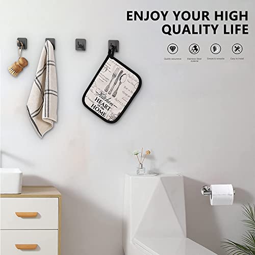 Lgowithyou Adhesive Hooks, Modern Matte Heavy Duty Waterproof Towel Hooks- 304 Stainless Steel Hooks for Hanging Coat, Hat, Robe, Stick on Wall Hooks for Bathroom & Kitchen- 4 Packs (Black)