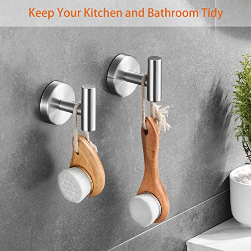 Hinmood Towel Hooks for Bathroom, Robe Towel Hooks for Bathroom, Bedroom, Kitchen, Garage Wall Mounted Hanging Hooks (Matte Silver, 2 Packs)