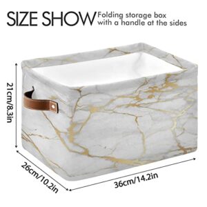 Kcldeci Luxury Marble Stone Gold White Storage Baskets Bins for Organizing, Foldable Sturdy Fabric Basket W/Handles, Large Decorative Storage Basket for Shelf Nursery Closet Toy Blanket