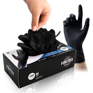 FINITEX Black Nitrile Disposable Medical Exam Gloves - Box of 100 PCS 6mil Gloves Powder-Free Latex-Free For Examination Home Cleaning Food Gloves (Large)