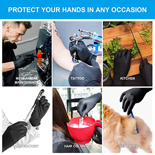 FINITEX Black Nitrile Disposable Medical Exam Gloves - Box of 100 PCS 6mil Gloves Powder-Free Latex-Free For Examination Home Cleaning Food Gloves (Large)