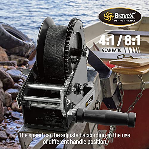 Megalint Boat Trailer Winch 3500lbs with 33ft Strap, Heavy Duty Hook Portable Hand Winch, Steel Cable 3500lb Winch Two Way Ratchet Manual Winch for SUV ATV UTV Boat for 4:1/8:1 Gear Crank Winch