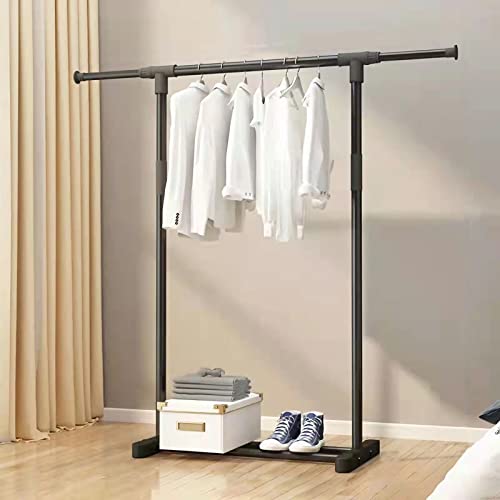 Simple standard Rod clothing Garment Rack,Super Easy Assembly NO Tools Required,Adjustable Floor Hanger, Used In The Bedroom To Hang Clothes, Hats, Bags,Shoes Boxes,Rolling Clothes Organizer,Black