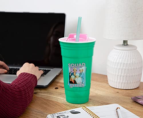 Silver Buffalo Golden Girls Squad Goals Photo Plastic Tumbler with Lid and Straw, 32 Ounces