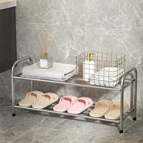 2-Tier Shoe Rack for Closet, Stackable & Expandable Shoe Rack Organizer Storage Stainless Steel Shoe Shelf for Entryway, Bedroom, Dorm Room, Outdoor