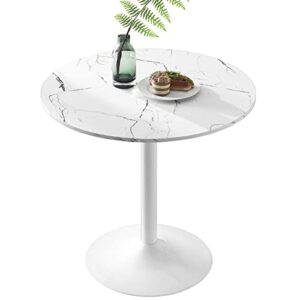 modern round dining table 31.5" - round dining table with faux marble top and pedestal base - mid-century leisure table white - modern round coffee table for kitchen, dining room, living room