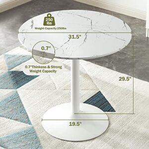 Modern Round Dining Table 31.5" - Round Dining Table with Faux Marble Top and Pedestal Base - Mid-Century Leisure Table White - Modern Round Coffee Table for Kitchen, Dining Room, Living Room